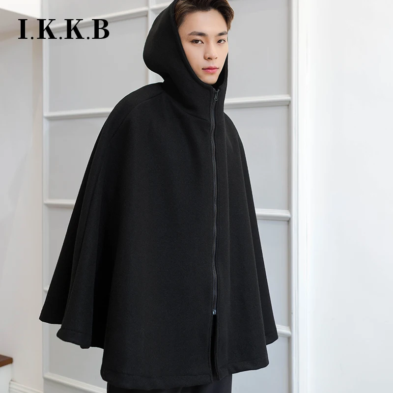 Men Clothes Hooded Cloak Korean Long Jackets Men Bat Type Autumn And
