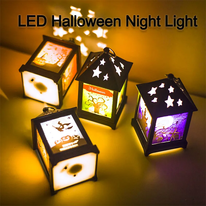 

1pc New Halloween Retro LED Night Light Portable Hanging Colorful Wind Lamp Hollow Decoration Home Bar Party Ornaments