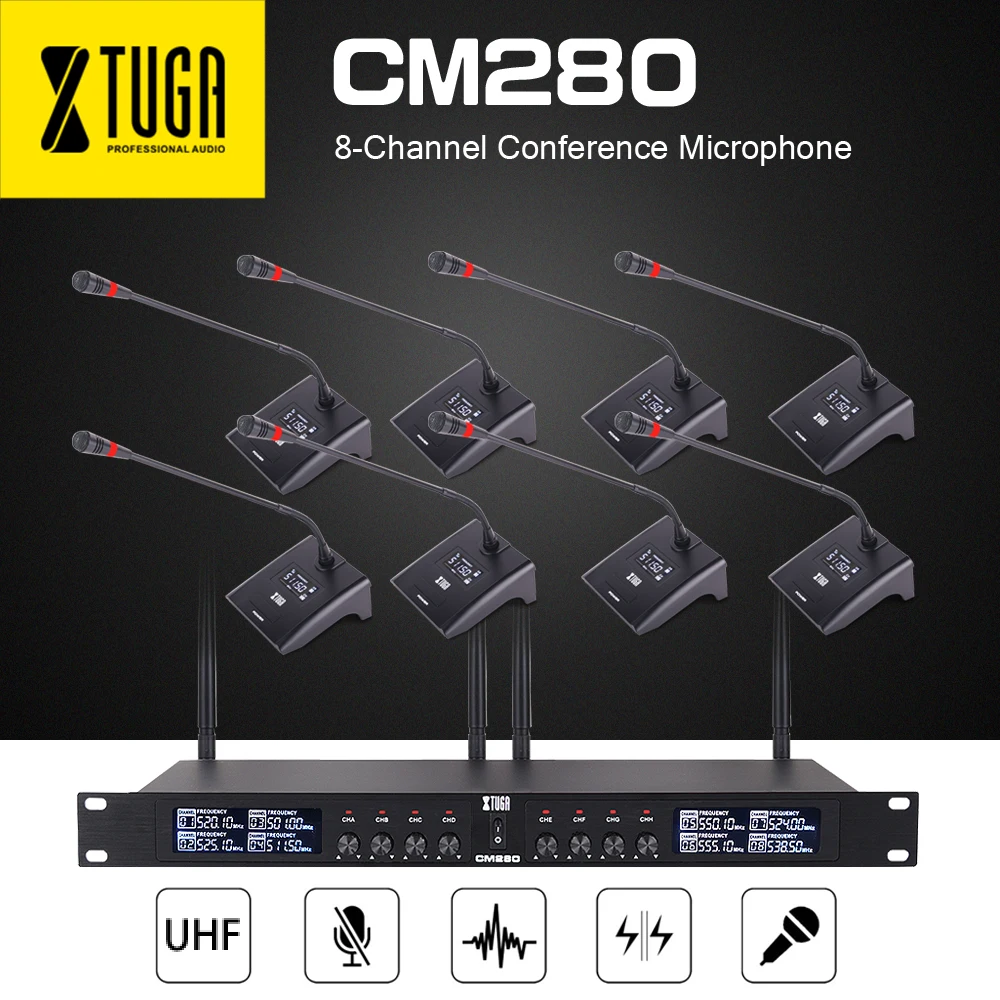 XTUGA CM280 8 каналов УВЧ Профессиональный гусиный микрофон Система конференц беспроводной микрофоны фиксированная частота супер-низкий Backgroun