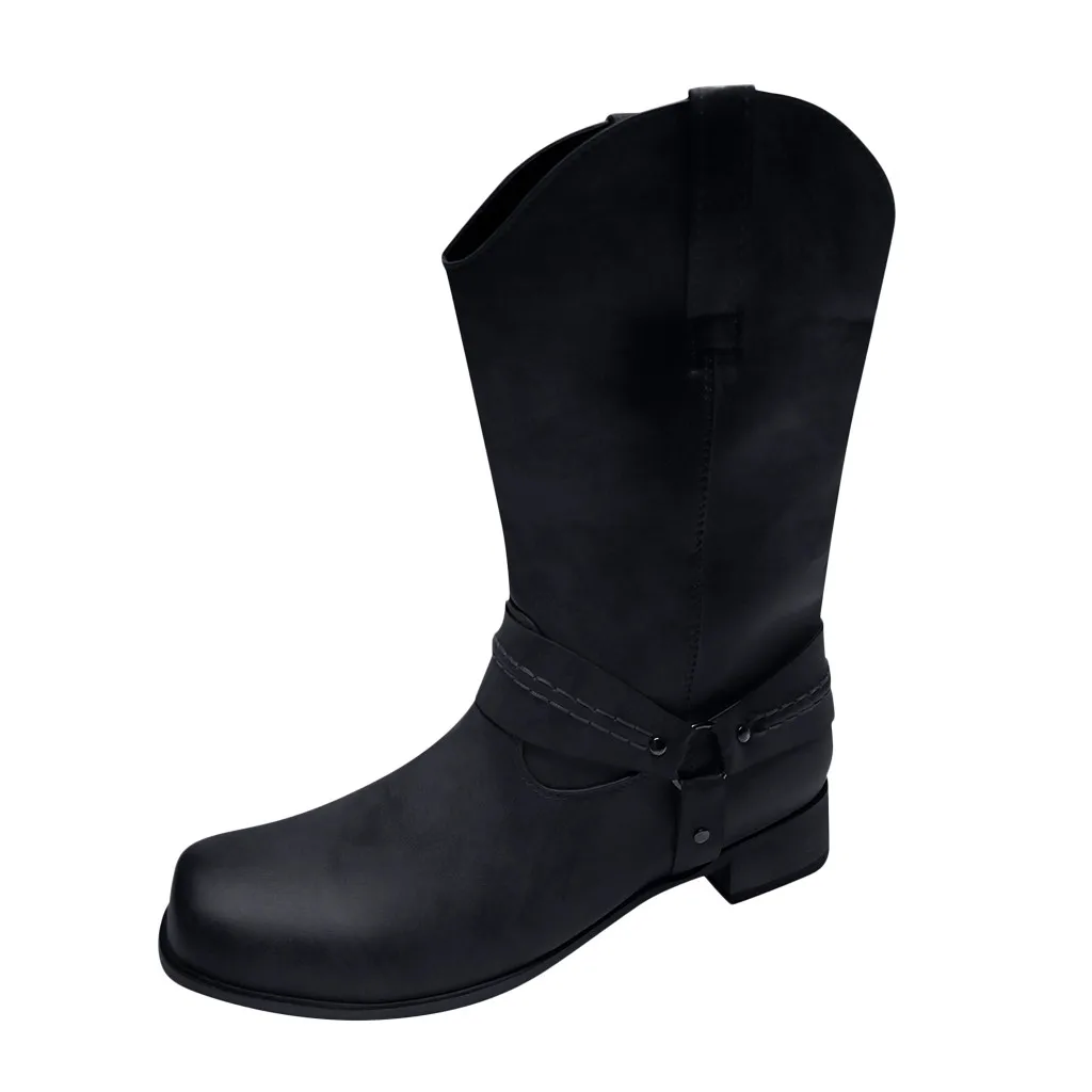 Goedkoop Sagace Leren Laarzen Mannen Schoenen Winter Laarzen Mannen Antislip Waterdicht Slip On Ronde Neus Gesp Lage Hakken schoenen Cowboy Laarzen Schoenen