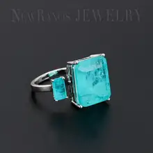 Newranos, квадратное кольцо на палец с искусственным камнем, голубое натуральное кольцо с двойным камнем для женщин, модное ювелирное изделие RFX001904