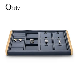 Oirlv Blue PU Leather Ring Earring Bracelet Necklace Watch Tray Ring Pendant Earring Watch Storage Jewelry Box Jewelry Tray