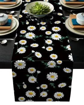 

Spring White Daisy Flowers Modern Table Runners Cloth Holidays Party Wedding Decoration Table Runner Dining Table Cover
