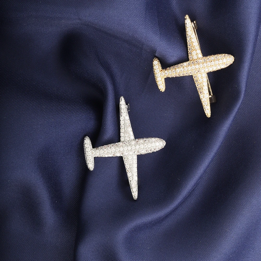 Fashion Airplane Brooch Shiny Luxury Team Logo Corsage Popular Group Gift for Women Luxury Designer Suit Pin