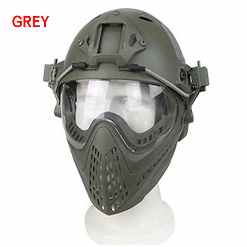 New Military Tactical Protective Helmet Airsoft Full Face Protection with Goggle Len Full Face Motorcycle Helmet - Цвет: GREY