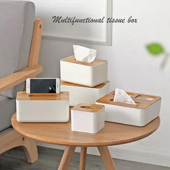

Simple Home Tissue Box Solid Wood Napkin Holder Case Bamboo cover Hotel Kitchen Wooden Plastic storage box