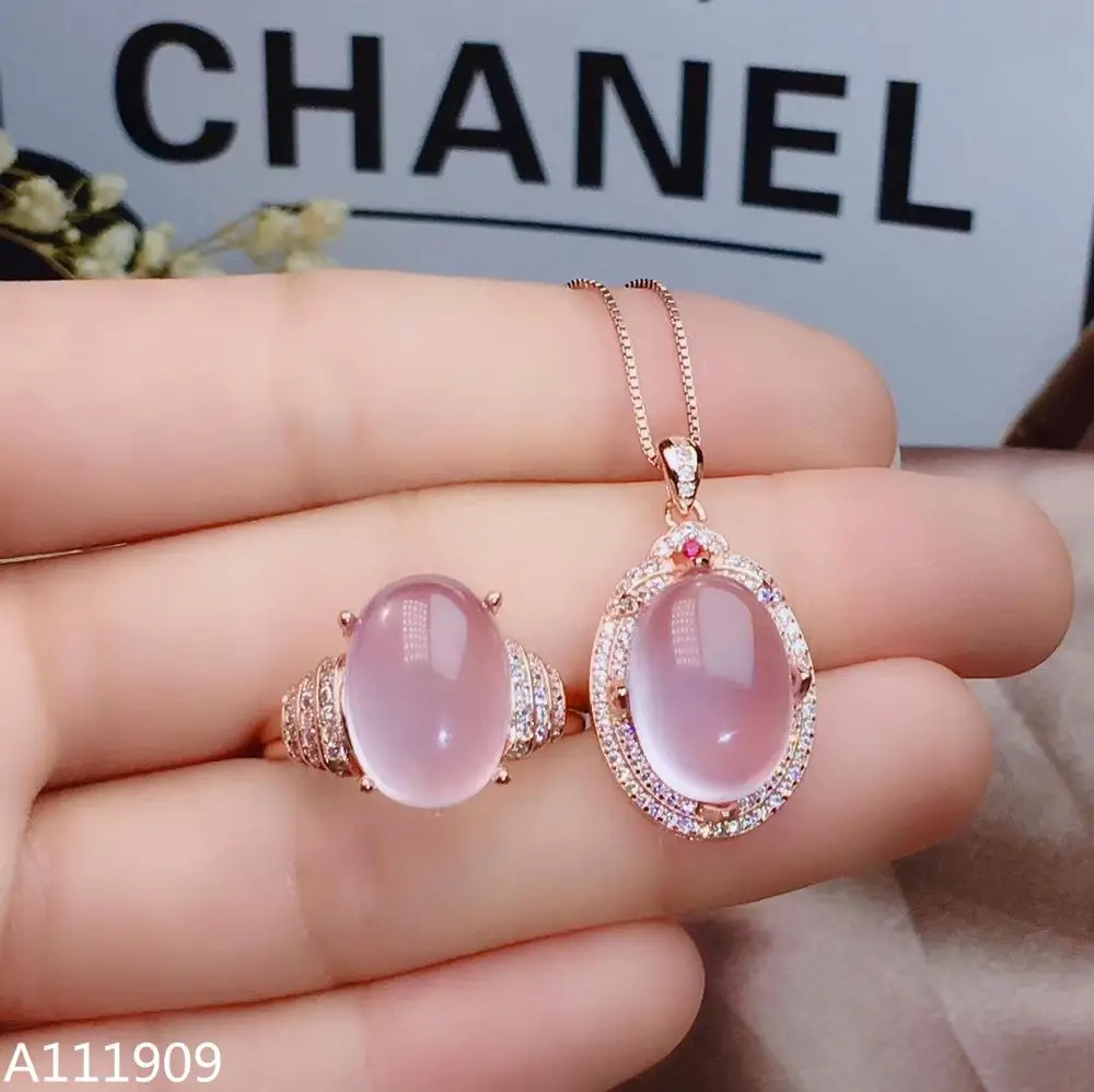 Muslimboutique Jewelry 925 Sterling Silver Intarsiato Natural Pink Crystal Ross Quartz Suit Support Detection Fine