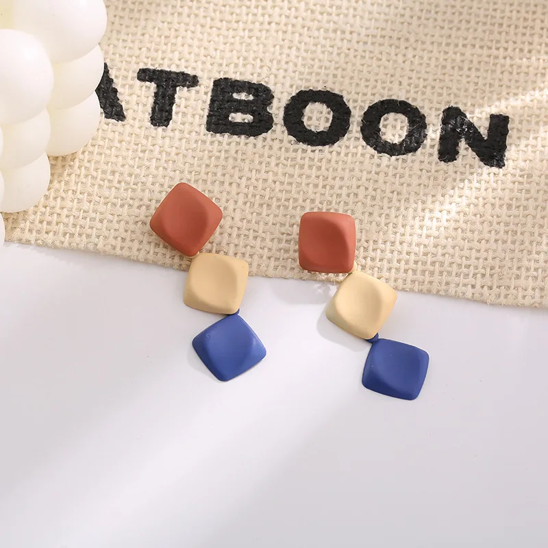 

Colorful Geometric Dangle Earrings For Women Girl Statement Three Square Drop Fashion Earrings 2020 Female Wedding Jewelry