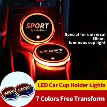 

2pcs/set Car Logo LED Colorful Water Cup Mat Lights Seat Trim Accessories USB Colorful Light Car LED Hight Cup Holder Styling
