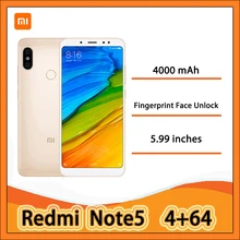 Redmi Nota 5 4g 64g Smartphone de huellas dactilares de desbloqueo facial CN versión con Marco Mundial 4000mAh usado