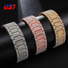 US7 микро Кристальные часы с цепочкой, браслеты для мужчин, желтое золото, со льдом, звено цепи, хип-хоп, рэппер, белый браслет, ювелирные изделия