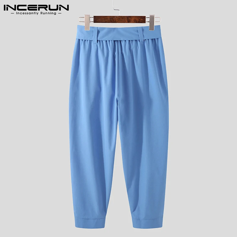 Men Pants Solid Color Joggers Baggy Lace Up Fashion Casual Trousers Men Streetwear Leisure Pantalon With Belt 5XL INCERUN 7 men trousers