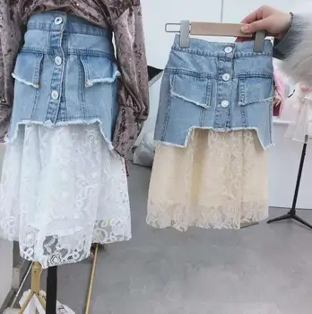 

2020 New Wholesale Girls Denim Patchwork Skirt Spring Summer Good Quality Girls Skirts 3-8t PY689