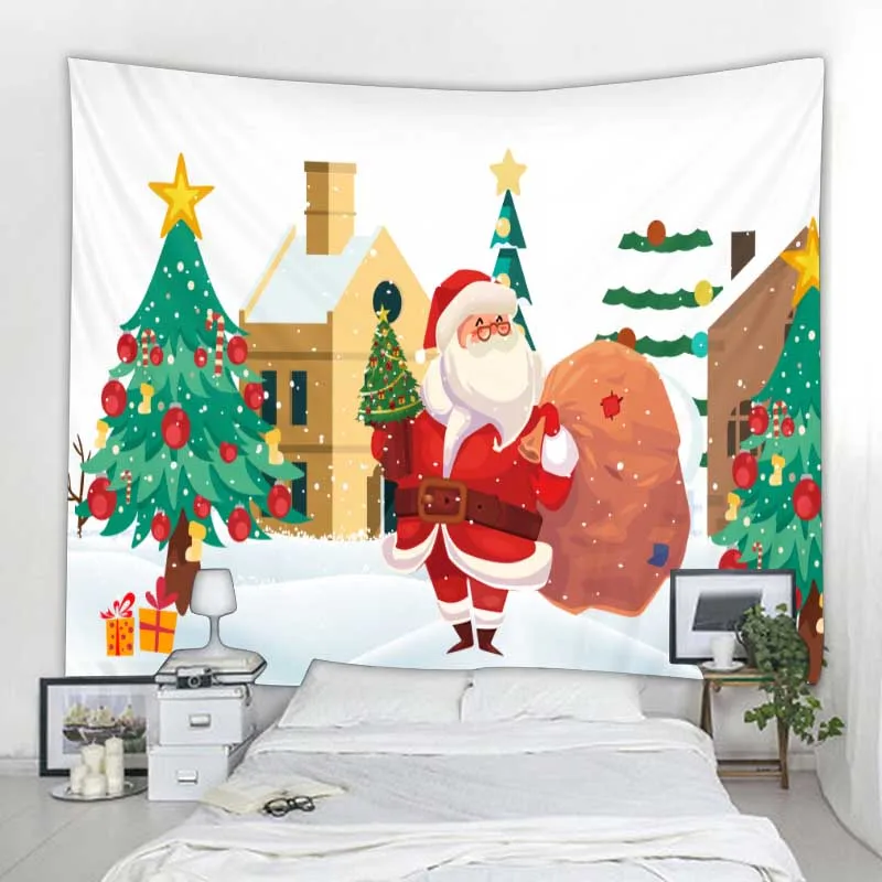MEKPAM Arazzo Di Natale 150x130 Cm Con Albero Di Neve - Tela In Poliestere Per Decorazione Parete, Copriletto, Sfondo Fotografico, Invernale