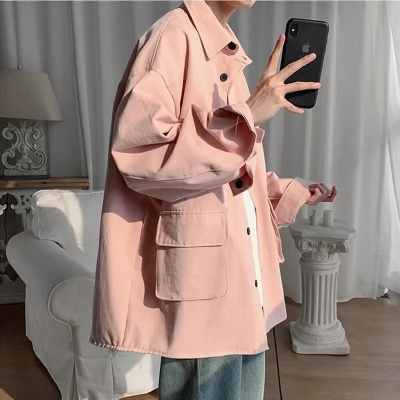 Long-sleeved Shirts Men Harajuku Korean Style Casual Single Breasted Streetwear Turn Down Neck 3XL