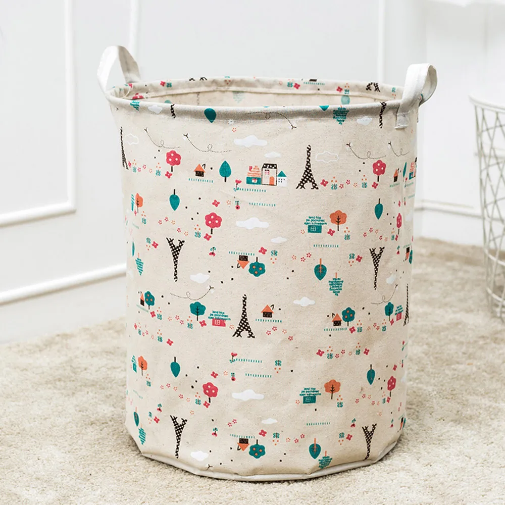 1 Foldable Laundry Basket Round Storage Bucket Waterproof Canvas Sheets Dirty Clothes Toy Rack Barrel Storage Bag Large Capacity