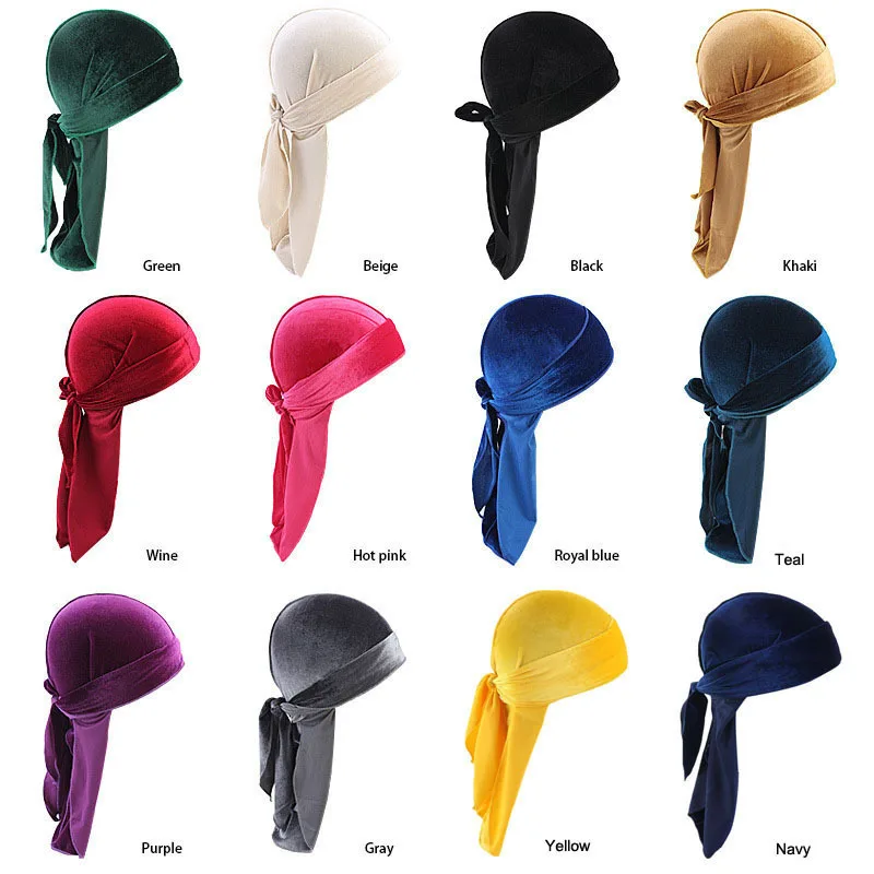 

Europe And America Super Soft Velvet Long Tail Pirate Hat Long Ribbon pi feng mao Toque Durag