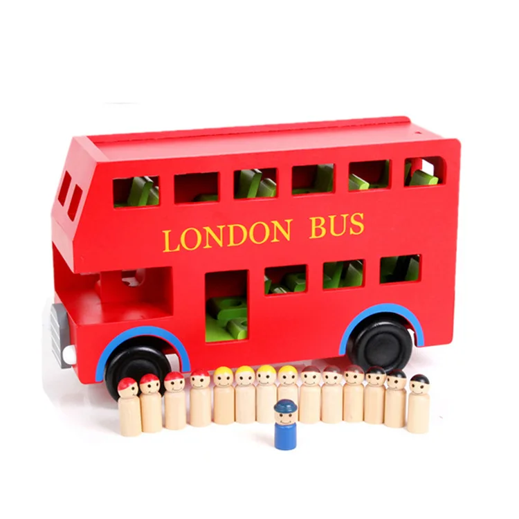 

Children Wood Disassembly Educational Toy Car London Double Layer Bus Car Bright Red Bus Car Model