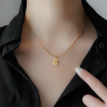 

Stainless Steel Lucky Number 7 Necklace Women 2020 New Jewelry Simple Choker Collares Gold-Color Gifts