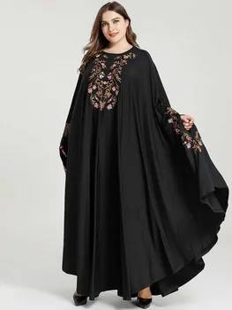 

Plus size Women Loose Black Embroidery bat sleeve dress muslim abaya dress Ramadan Robe Islamic kaftan turkey Dubai abaya dress