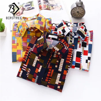 

2020 Summer New Women Mosaics Print Chiffon Blouse Autumn Long Sleeve Shirt Vintage Oversize Tops Casual Feminina Blusa T02803Y