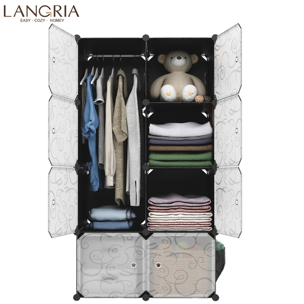 

LANGRIA 8 Cube Non-woven Cloth Modular Wardrobe Extra Capacity available Multiuse Closet Storage Embossing Doors Home Furniture