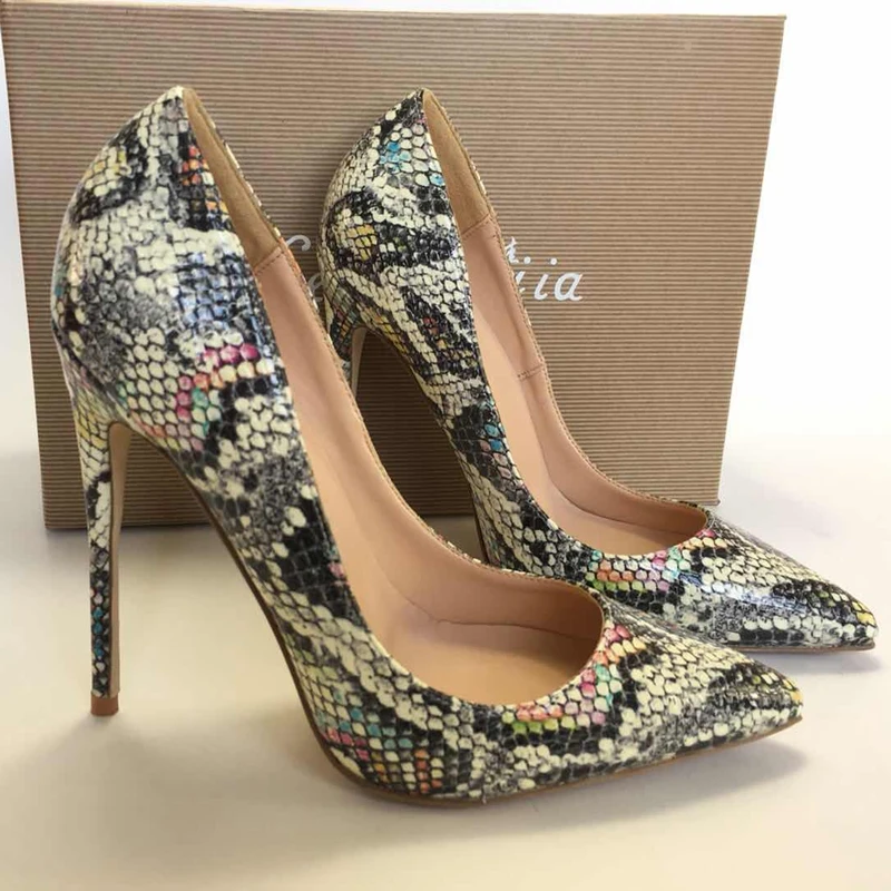 

2018 fashion ladies shallow high heels pumps Serpentine color mixing sexy ladies high-heeled pumps dress fashion women shoes