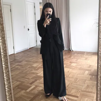 

Office ladies professional suit spring and autumn new large size women's suit wide leg pants two-piece black suit elegant 2 sets