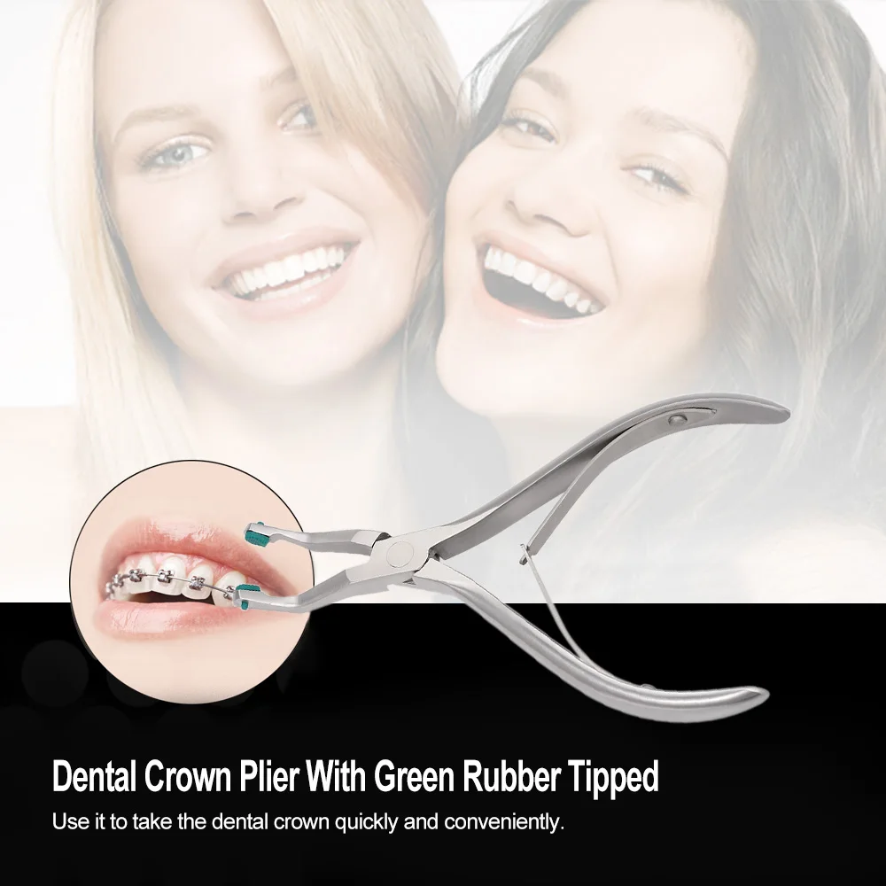 

Dental Crown Plier With Green Rubber Tipped Stainless Steel Crown Remover Dental Surgical Instrument Tools Orthodontic Braces