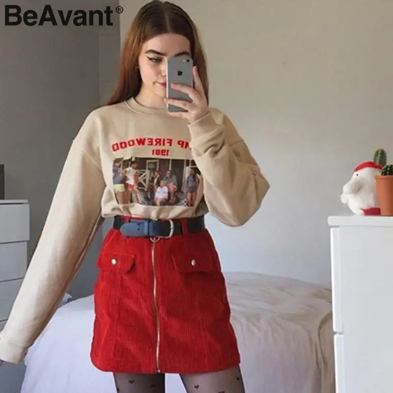 Повседневные уличные футболки BeAvant, женские футболки с длинным рукавом и круглым вырезом, женские топы с принтом, осенне-зимние модные женские футболки