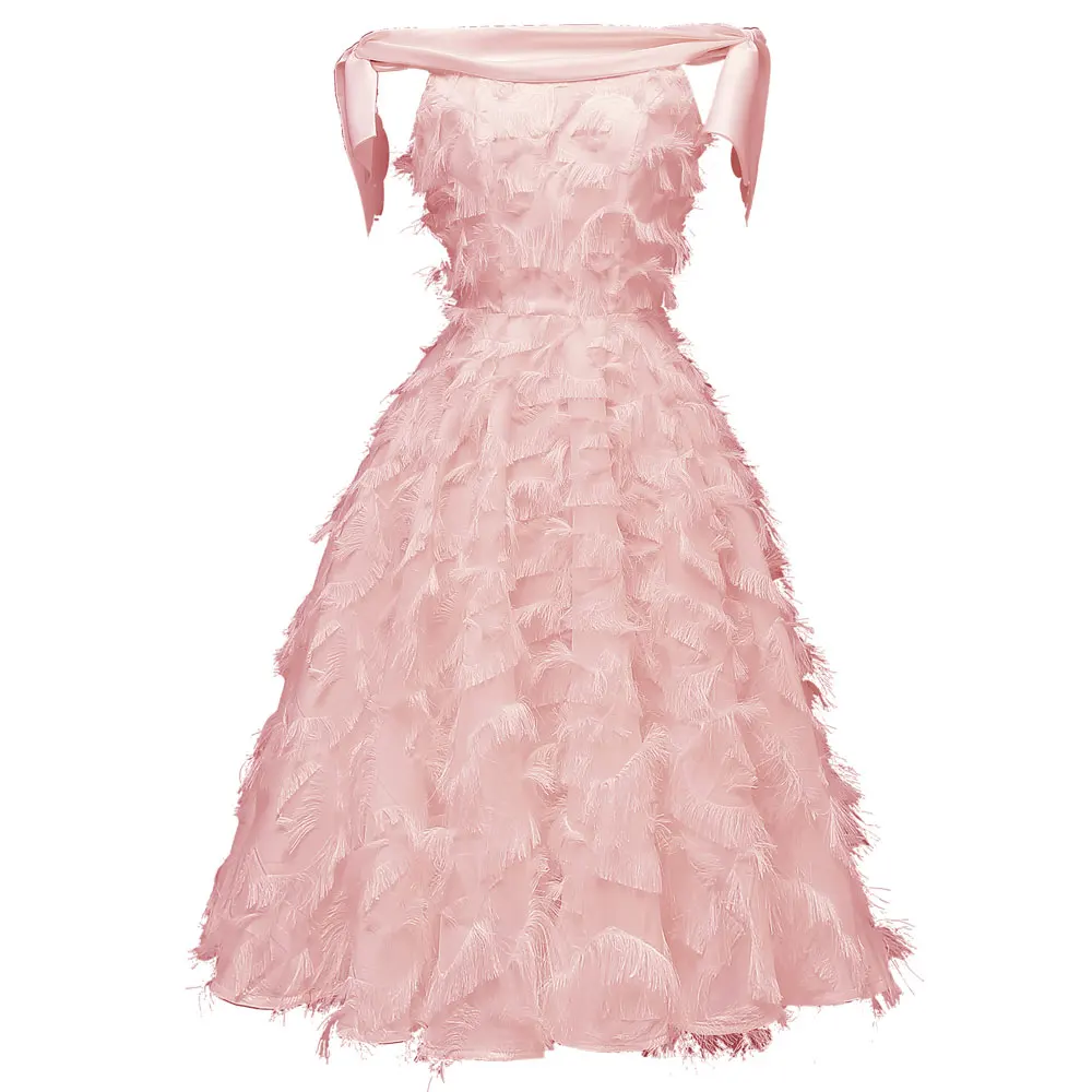 1429 Pink Красное коктейльное платье длиной до колена роскошное вечернее платье трапециевидной формы с кисточками сексуальное платье без рукавов с v-образным вырезом - Цвет: 1429 Pink