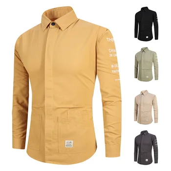 

New Japanese Retro Cotton Workwear Long Sleeve Shirt Men Trendy Loose Men's Shirt Pocket