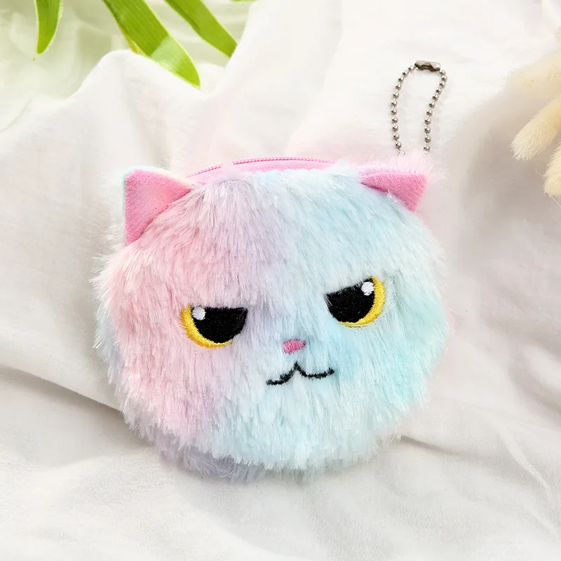 Cute Cat Coin Purse Plush Womens Wallets and Purses Zipper Round Pouch ...