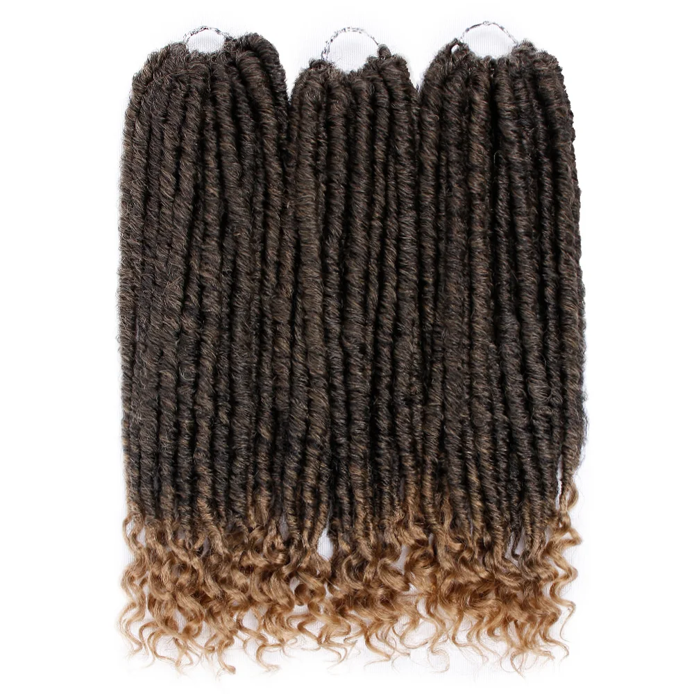 Donghou Faux Locs Braiding Crochet Hair 3Packs/Lot New Goddess Locs Crochet  Hair with Curly Ends Fiber Ombre Brown Braids Hair