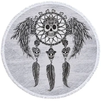 

Angel Skull Beach Towel With Tassel Skulls Round Beach Towel Sunblock Blanket Yoga Mat Toalla 150cm