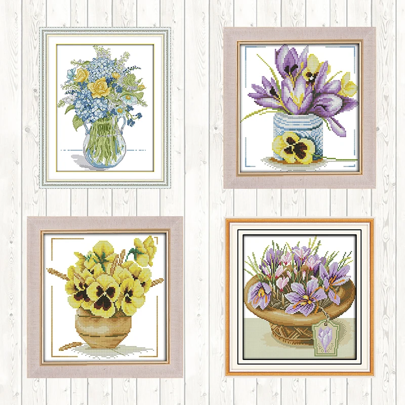 

A Pot of Orchids DIY Needlework Crafts Wall Home Decor Patterns Kits Cross Stitch Kits Cotton Thread Embroidery Needlework Sets