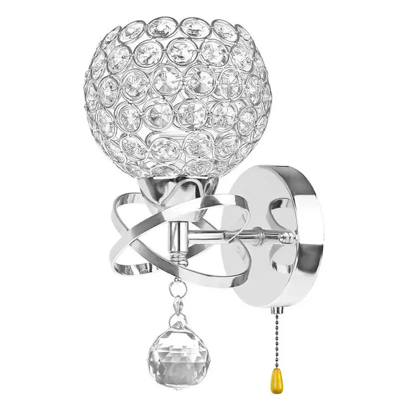 

HOT-Led Modern Crystal Wall Lamp Sconce Light Bulb Bedroom Hallway Lighting Fixture, With On/Off Pull Switch