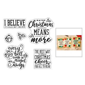 

2020 New Christmas Bells Sentiment Word Clear Stamps and Leaves Metal Cutting Dies For Scrapbooking Crafts Greeting Card Making