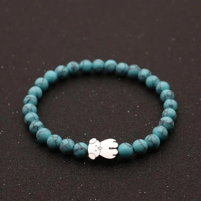 Stainless Steel Cute Bear Charm Bracelets Women Men Simple Elasticity Line Beaded Bracelet Couple Friendship Jewelry Gift bracelet jewelry