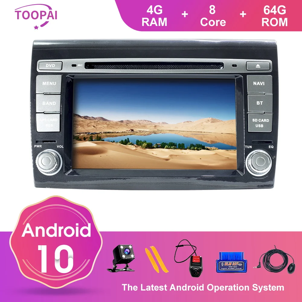 TOOPAI Android 10 для Fiat Bravo 2007 2012 автомобильный мультимедийный плеер GPS навигация