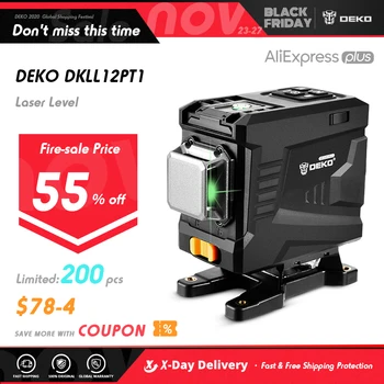 

DEKO DKLL12PT1 nivel lase 12 lineas verdes, 3D lineas horizontales y verticales nivel laser, nivel laser 360 autonivelante