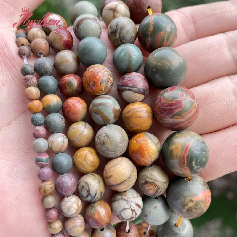 

Natural Picasso Jasper Round Multicolor Loose Stone Beads For Jewelry Making Strand 15" 6/8/10mm DIY Necklace Bracelets Beads