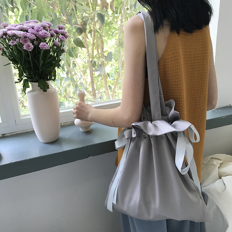 

Angelatracy 2019 New Arrival All-Match Casual Bow ins Hot Totes Drawstring One Shoulder Bag Smooth Satin Handbag Shopping Bag