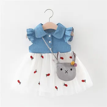 

2020 Cowboy Pineapple Mesh Dress with Bag Summer Children Wear