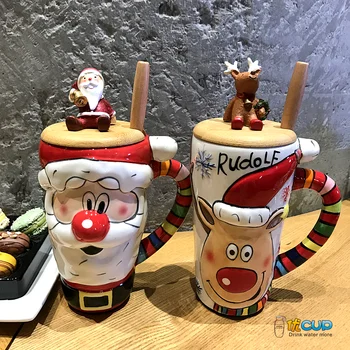 

Creative New Santa Moose Breakfast Juice Milk Mug Large Capacity Office Schools Coffee Mug Cute Cartoons Gift Ceramic Water Mugs