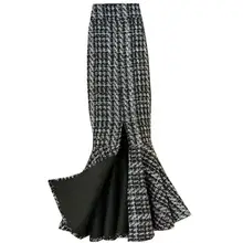 Женская осенне-зимняя шерстяная юбка-Русалка из твида, с завышенной талией, юбка-труба размера плюс 4XL