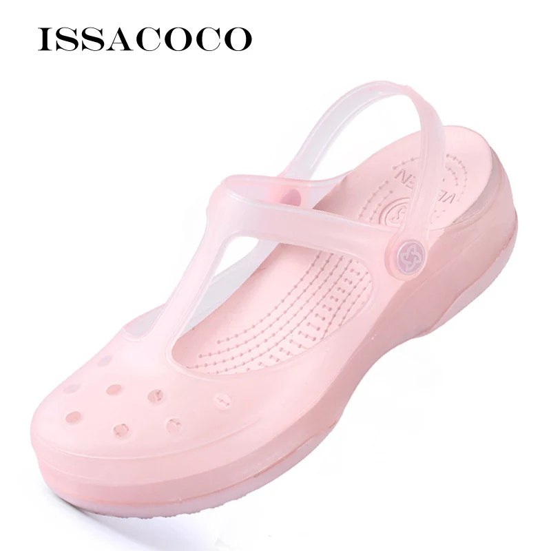 Summer Women's Wedge Platform Jelly Beach Sabot Transparent Shoes Sandals For Girls Sanitary Clogs Woman Medical Hoof ISSACOCO women sandals,women wedges heels shoes