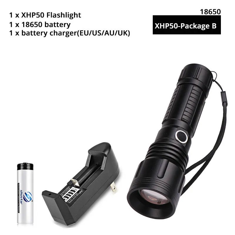 XHP50-Pack B-18650 Мощный XHP70.2 светодиодный фонарик военный светодиодный фонарь Водонепроницаемый уличное портативное освещение до 4300 люмен выход кемпинг свет - Испускаемый цвет: XHP50-Pack B-18650