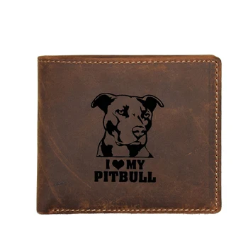 

I LOVE MY PITBULL Wallet Men Samll purse Multi Card Holders Cowhide Leather Purse Engraved Picture Men Wallet with Coin Pocket
