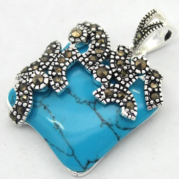 

925 STERLING SILVER & MARCASITE INLAY NATURAL Turquoise PENDANT 20*20mm